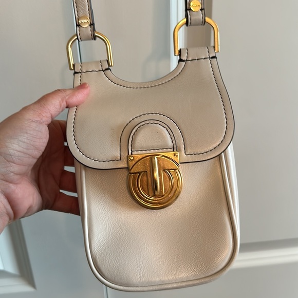 Tory Burch Crossbody James Leather Phone Bag -- Ivory with Gold Hardware - Picture 2 of 12